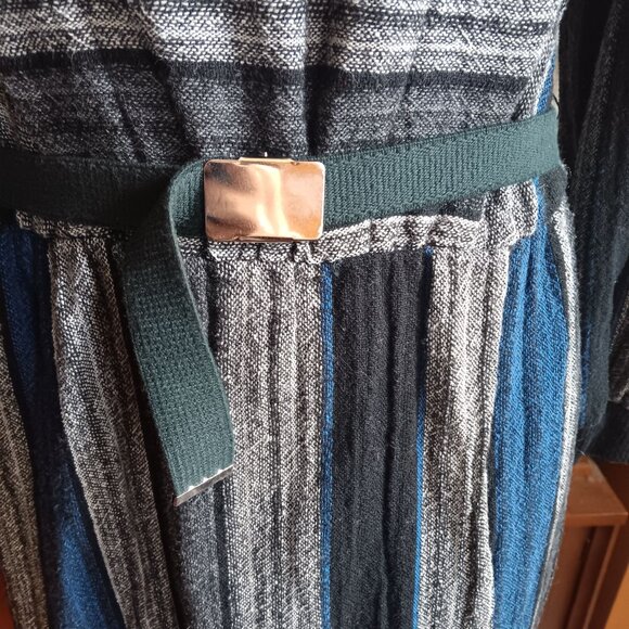 sz 13-14 Vintage New Wave Dress 1980's P.V. Rich Striped Knit Belted Made In USA - Picture 9 of 11